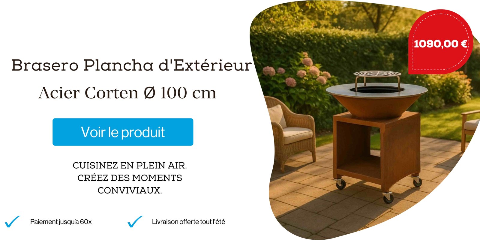 Brasero plancha avec table en bois – Kit Fiesta Ø 75